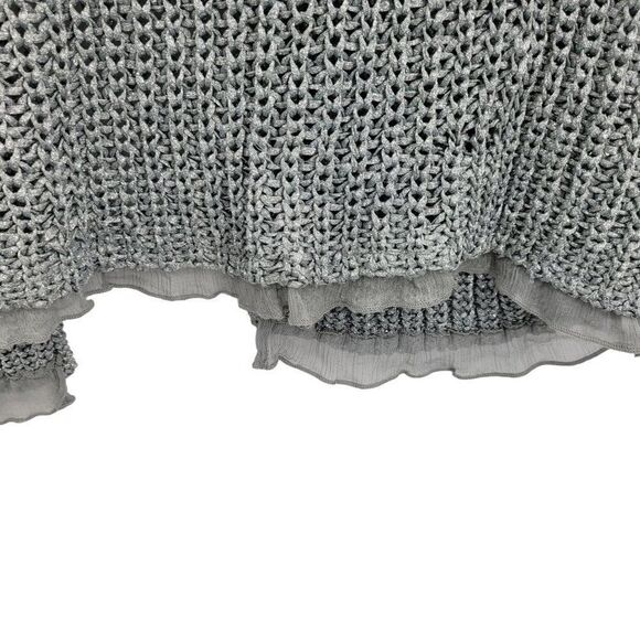 Chico's Cardigan Formal Silver Open Knit Short Sleeve Sheer Lettuce Ruffle 0 - Picture 12 of 16